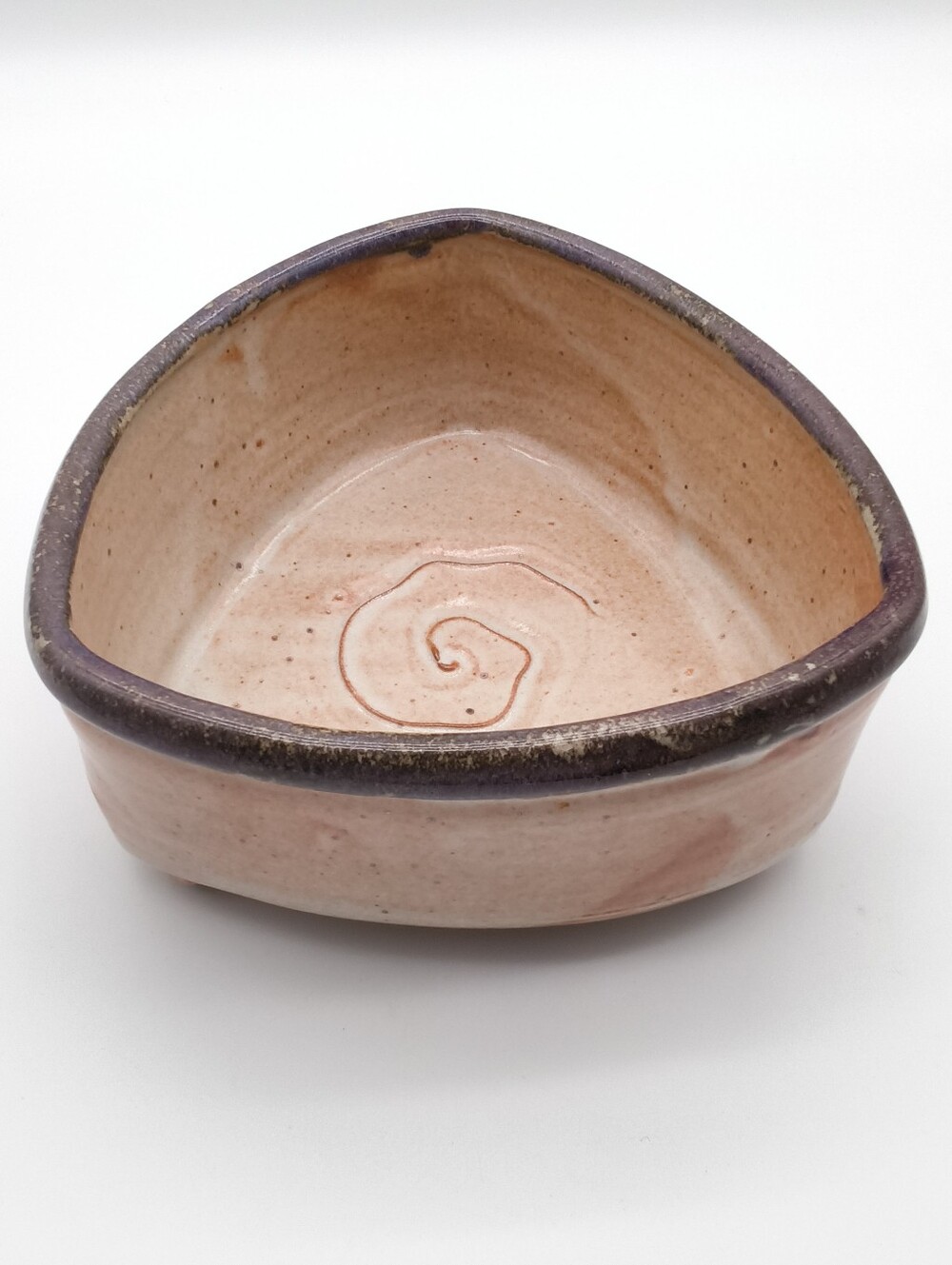 Vintage Studio Pottery Triangle Signed Footed Bowl or Planter